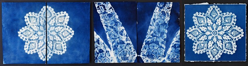 I like to use vintage lace and vintage crochet doilies, the image in the middle was created with a portion of a lace dress from the 1930’s!